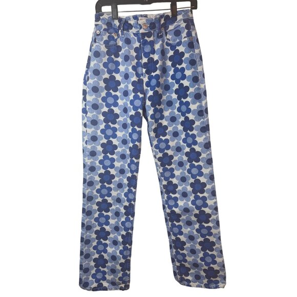 ZARA Size 6 Blue Floral Print Cotton Jeans - Picture 1 of 14